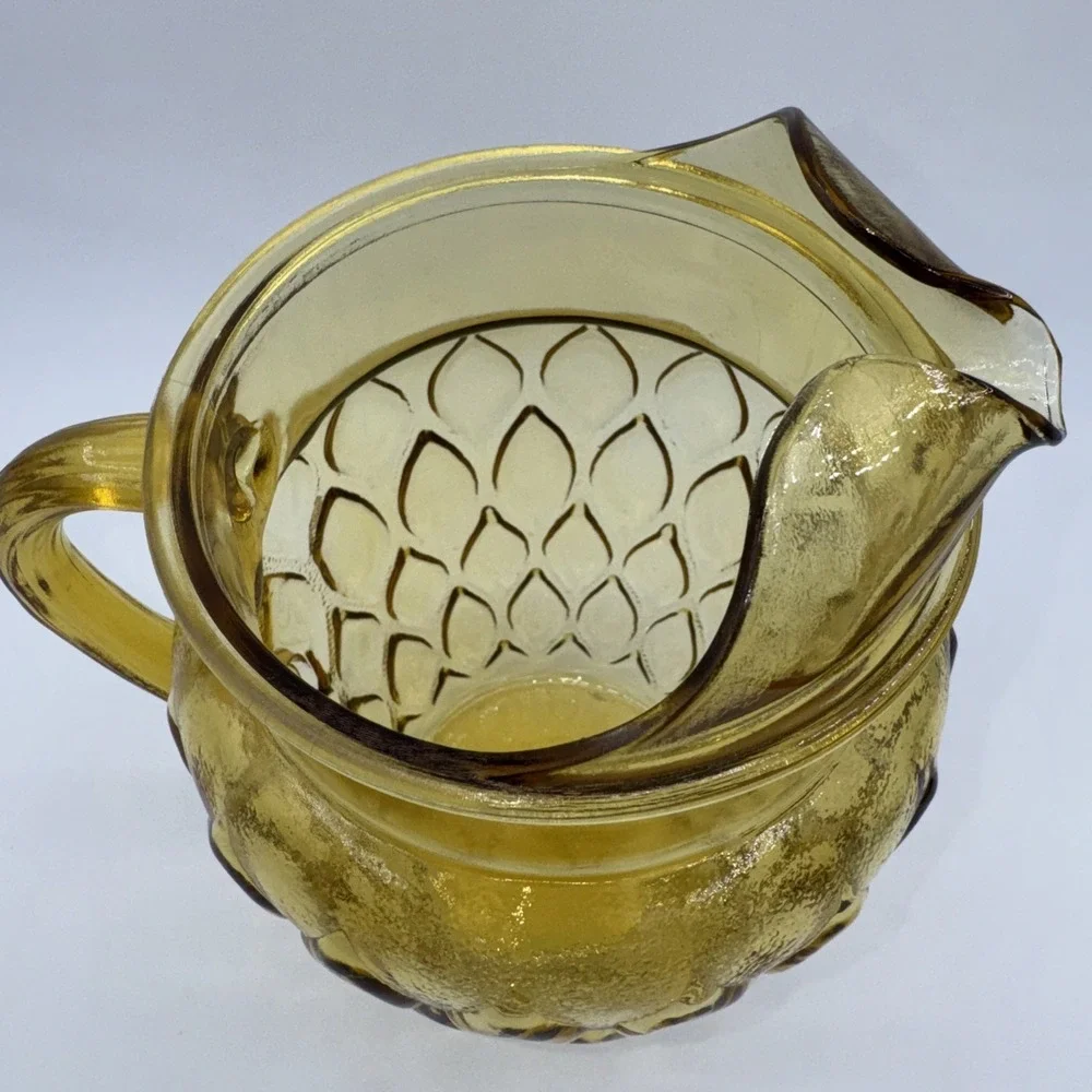 Glass Pitcher w/Ice Lip Anchor Hocking Madrid Amber‎ Honey Gold 78 oz Diamond